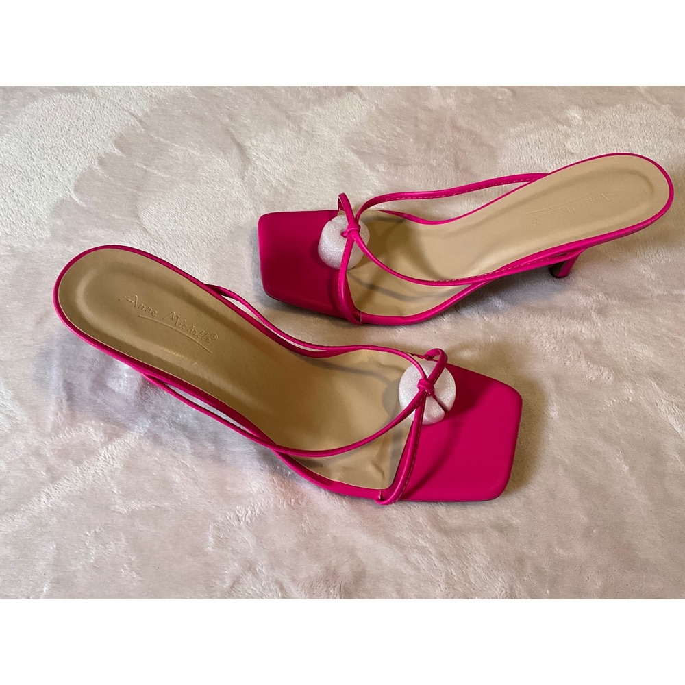 Anne Michelle Hot Pink Strappy Square Toe Kitten Heel Sandals Mules Size 11